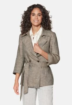 MIT BINDEGÜRTEL UND 3/4-ÄRMELN - Blazer - Toffee Melange