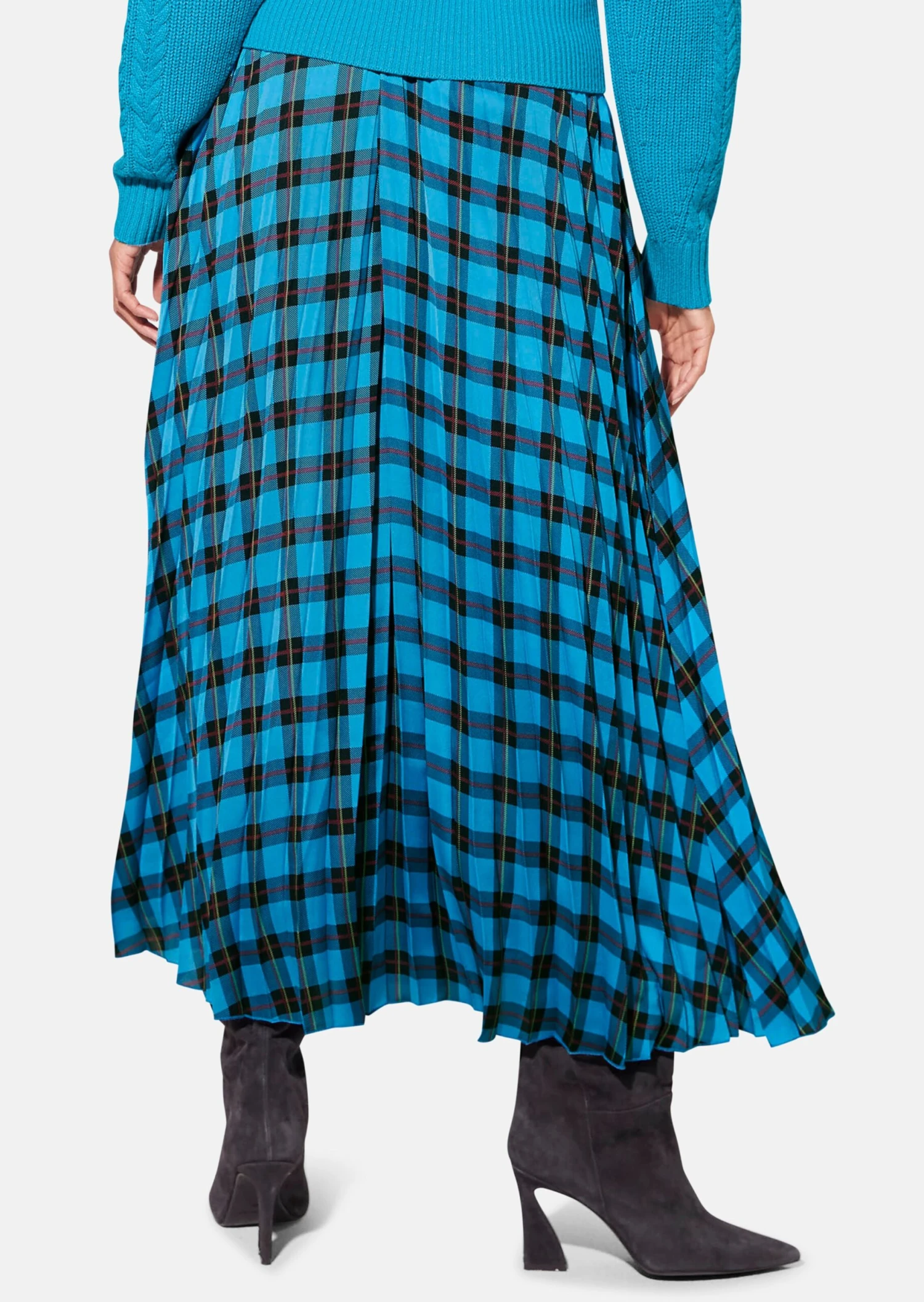 Langer Plissee-Rock In Angesagtem Karo-Dessin Seeblau / Multicolor 5 Langer Plissee-Rock In Angesagtem Karo-Dessin Seeblau / Multicolor – Bild 3