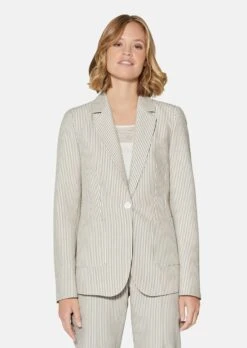 Seersucker-Blazer Wollweiß / Caramel