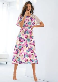 Nachtkleid Mit Spitze Und Blütenprint Wollweiß / Multicolor -Madeleine Mode 8933e67760b8a4ce696e08acb448fe5e