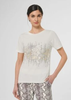 T-Shirt Mit Extravagantem Print Champagner / Multicolor