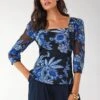 Semitransparente Organzabluse Mit Floral-Jacquard Marine / Multicolor -Madeleine Mode 944458c9e799193f18815bb9c484523a