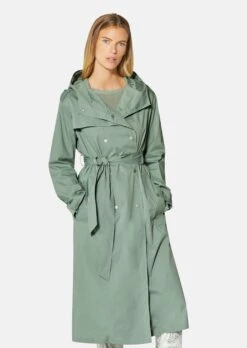 Modische Trench-Variante Mit Kapuze Hellsalbeigrün