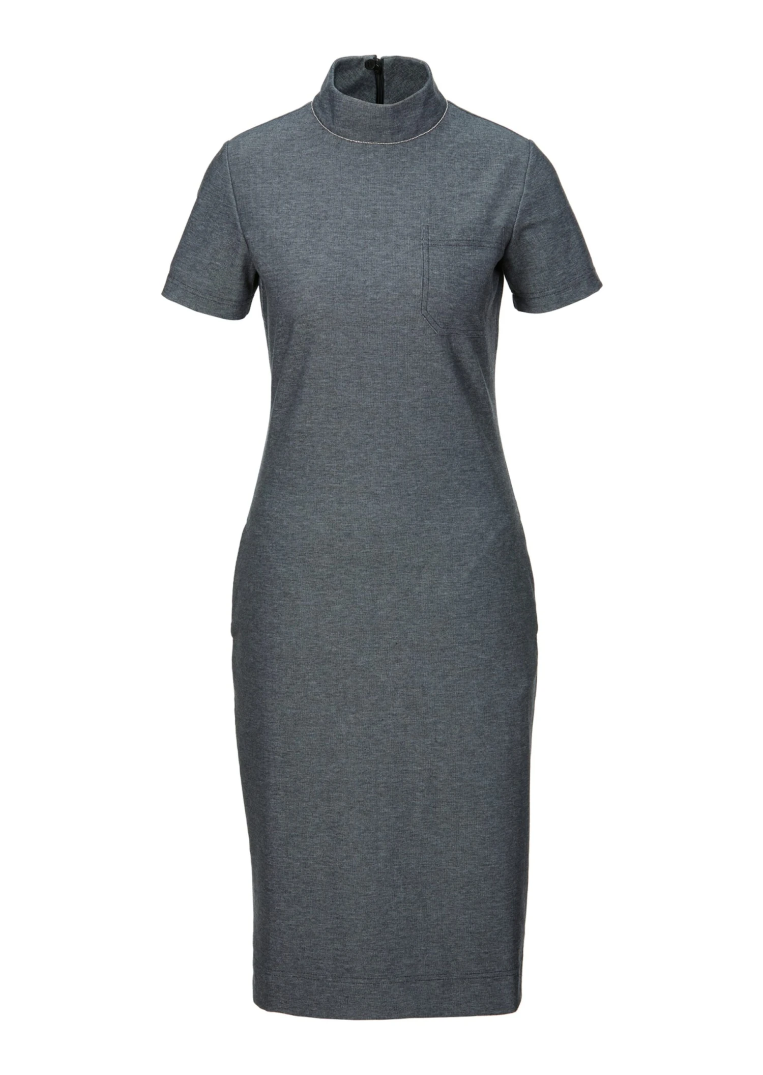 Schlankes Jerseykleid Mit Stehkragen Und 3/4-Ärmel Grau 3 Schlankes Jerseykleid Mit Stehkragen Und 3/4-Ärmel Grau