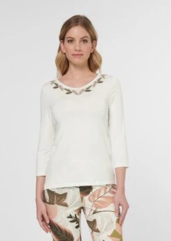 Pyjama Mit Abstraktem Blätterdruck Creme / Multicolor