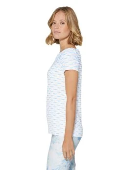 Shirt Aus Zweifarbigem Struktur-Jersey Weiß / Bleu -Madeleine Mode 9860001456d630d8d2e505dd463e2b9c