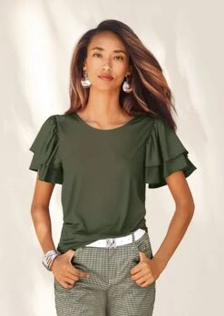 Shirt Mit Rüschenärmeln Khaki -Madeleine Mode 9a87f7e34464ea63c9812a1354964c0e