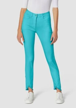 Schlanke Jeans Mit Fransensaum Karibikblau
