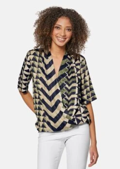 Wickelbluse Mit Muster Oliv / Multicolor