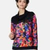 Sweatshirt Mit Floralem Print Und Spitzen-Veredelung Schwarz / Multicolor