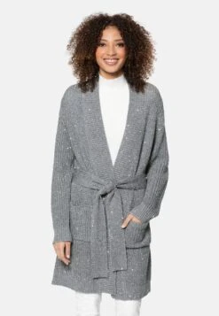 Strickjacke - Grau Melange Silberfarben