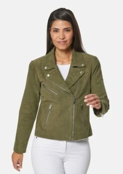 Lederjacke Im Biker-Stil Khaki