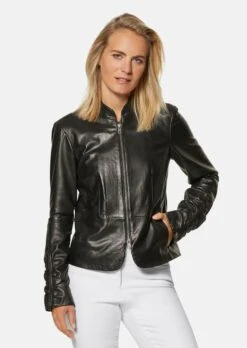 Schlichte Lederjacke Aus Lammnappa Schwarz