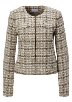 Karo-Blazer Im Französischen Couture-Stil Helltaupe / Multicolor