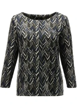 Shirt Aus Stretch-Jacquard Mit Modischen 3/4-Ärmeln Khaki / Multicolor