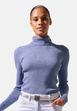 MIT ROLLKRAGEN - Strickpullover - Taubenblau