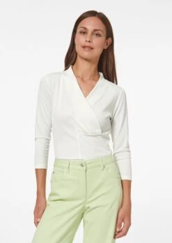 Shirt Mit 3/4-Ärmeln Und Modischer Raffung Wollweiß