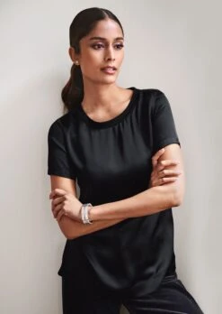 Seidenbluse Mit Halblangem Ärmel Schwarz -Madeleine Mode b22c1a1653fdeede6bd6a6a00eff37d1