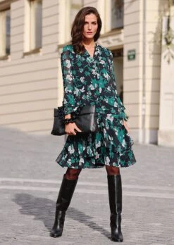 Feminines Rüschenkleid Schwarz / Multicolor -Madeleine Mode b23fce4a6c618759a6b66597208e0e97