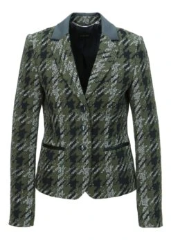 Hahnentritt-Blazer In Hochwertiger, Italienischer Jacquardqualität Khaki / Multicolor