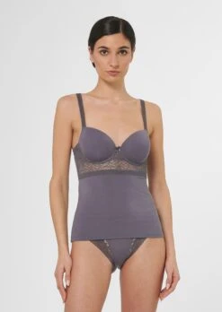 BH-Hemd Mit Spitzeneinsatz Bleigrau