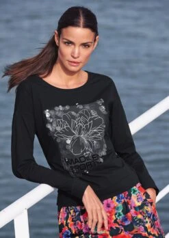 Sweatshirt Mit Dekorativem Flower Print Schwarz -Madeleine Mode b89ef14834888768a78cd43b166805d3