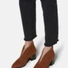 Veloursleder-Stiefelette Mit Blockabsatz Cognac