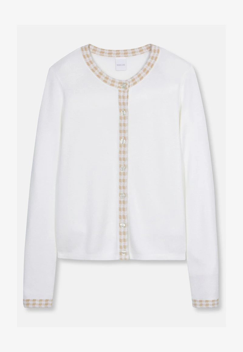 MIT VICHY-KARO-AKZENTEN - Strickjacke - Wollweiß/grege 8 MIT VICHY-KARO-AKZENTEN - Strickjacke - Wollweiß/grege – Bild 6