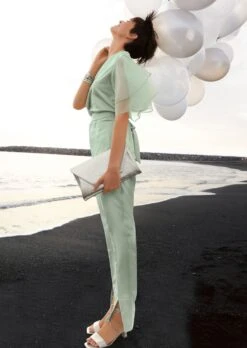 Satin-Hose Mit Vorderseitigen Saumschlitzen Mintgrün -Madeleine Mode bda17ad4a76f61c91847fb3187521c8f