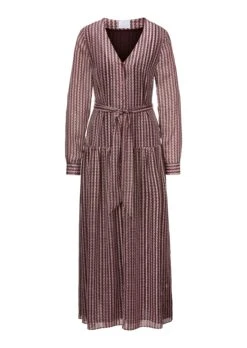 Fein Bedrucktes Kleid Mit Schal Und Weitem Rock Marsala / Multicolor