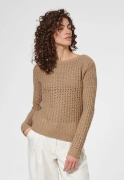 AJOUR AUS - Strickpullover - Sandbraun Eisgoldfarben