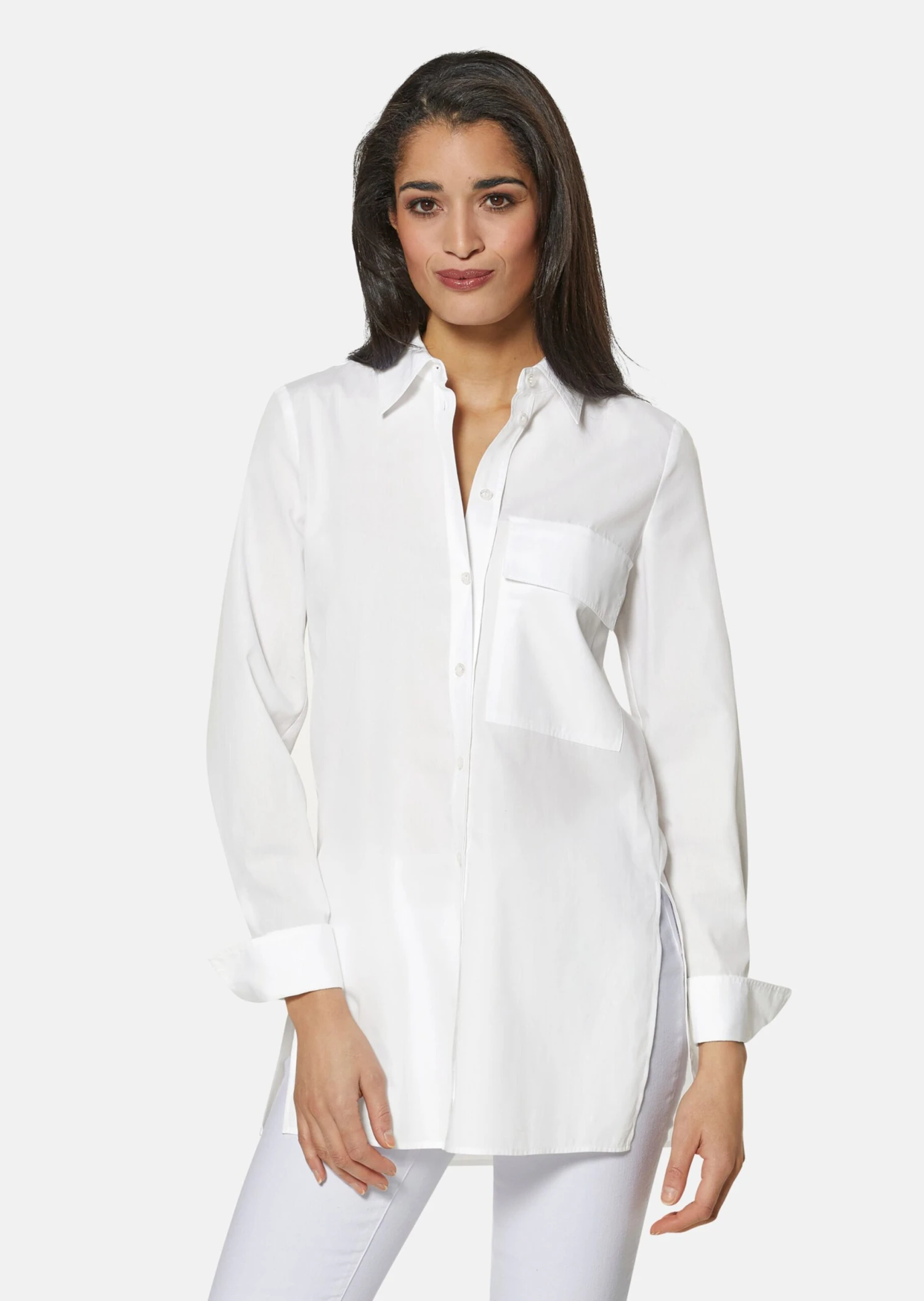 Lässig Langes Baumwoll-Hemd Weiß 3 Lässig Langes Baumwoll-Hemd Weiß