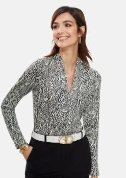 Langarmshirt In Modischer Strukturoptik Weiß / Schwarz