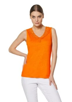 Ärmelloses Leinentop Mit Spitzenbesatz Mango