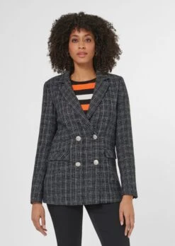 Klassischer Blazer Mit Silberfarbenen Knöpfen Schwarz / Wollweiß