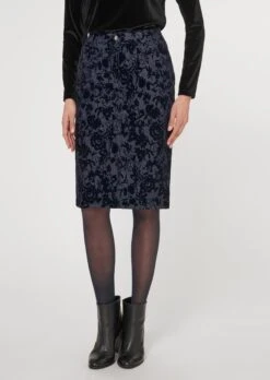 Schmaler Jeansrock Mit Flockprint Darkblue / Schwarz
