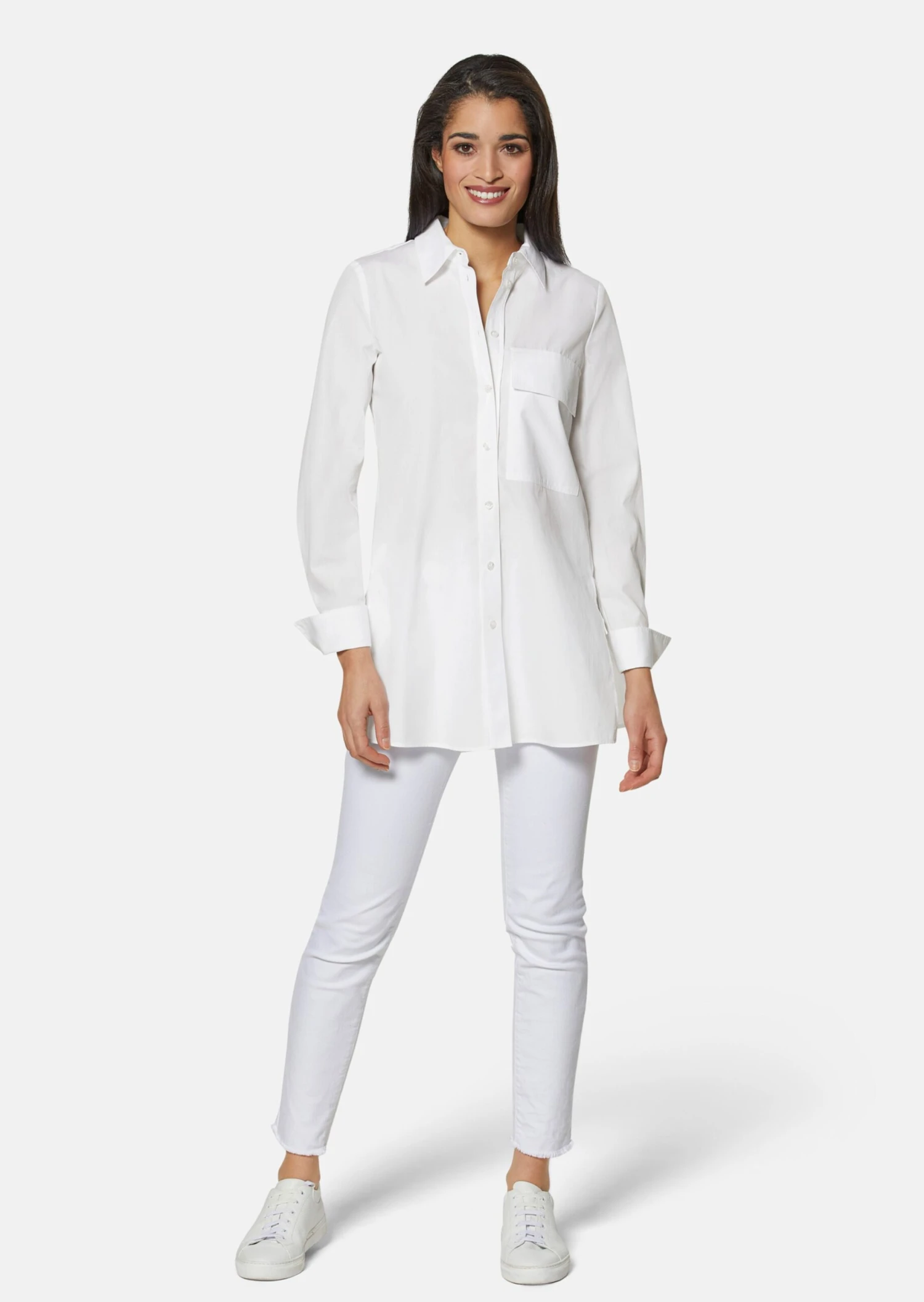 Lässig Langes Baumwoll-Hemd Weiß 4 Lässig Langes Baumwoll-Hemd Weiß – Bild 2