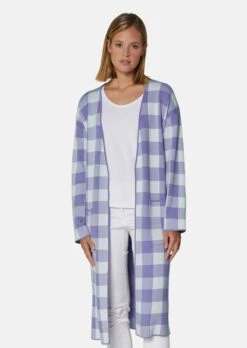 Verschlussloser Strickmantel In Karo-Jacquard Weiß / Multicolor