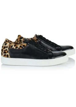 Leder-Sneaker Mit Echtfell Schwarz / Multicolor