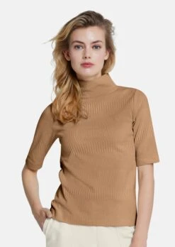 Rippenshirt Mit Kurzen Ärmeln Muskatbraun