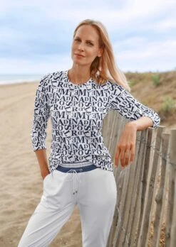 Shirt Mit 3/4-Ärmel Und Letterprint Weiß / Nachtblau -Madeleine Mode e41aa478ebc63f139202442aeade43cb