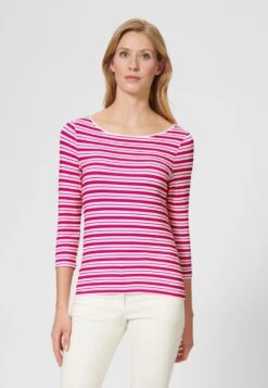 Langarmshirt - Weiß Leuchtpink