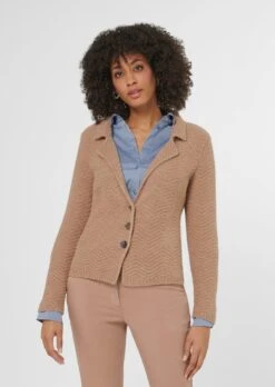 Strickblazer Mit Fischgrat-Muster Caramel / Melange