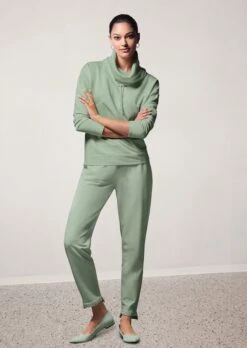 Langarm-Shirt Mit Verstellbarem Rollkragen Hellsalbeigrün