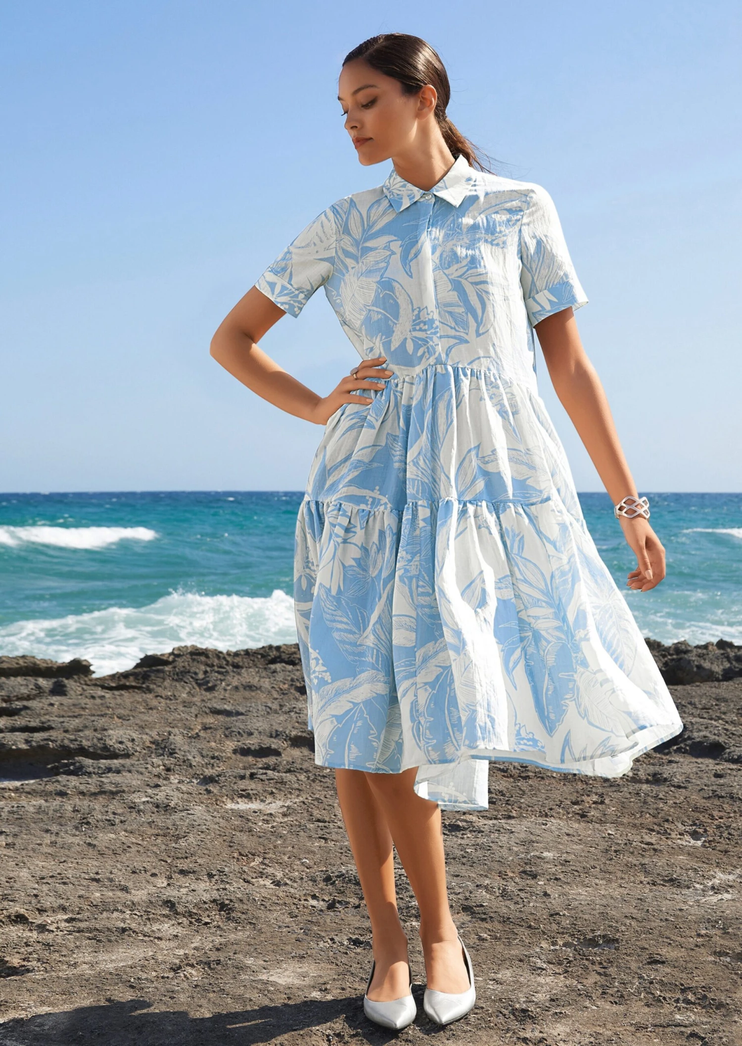 Gemustertes Kleid Himmelblau / Creme 8 Gemustertes Kleid Himmelblau / Creme – Bild 6