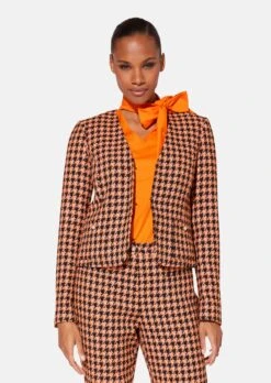 Kragenloser Kurzblazer Mit Hahnentritt-Karo Marine / Multicolor