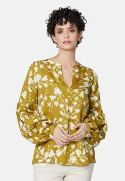BLUMEN MIT VOLUMINÖSEN TREND ÄRMELN - Bluse - Lorbeergrün Wollweiß