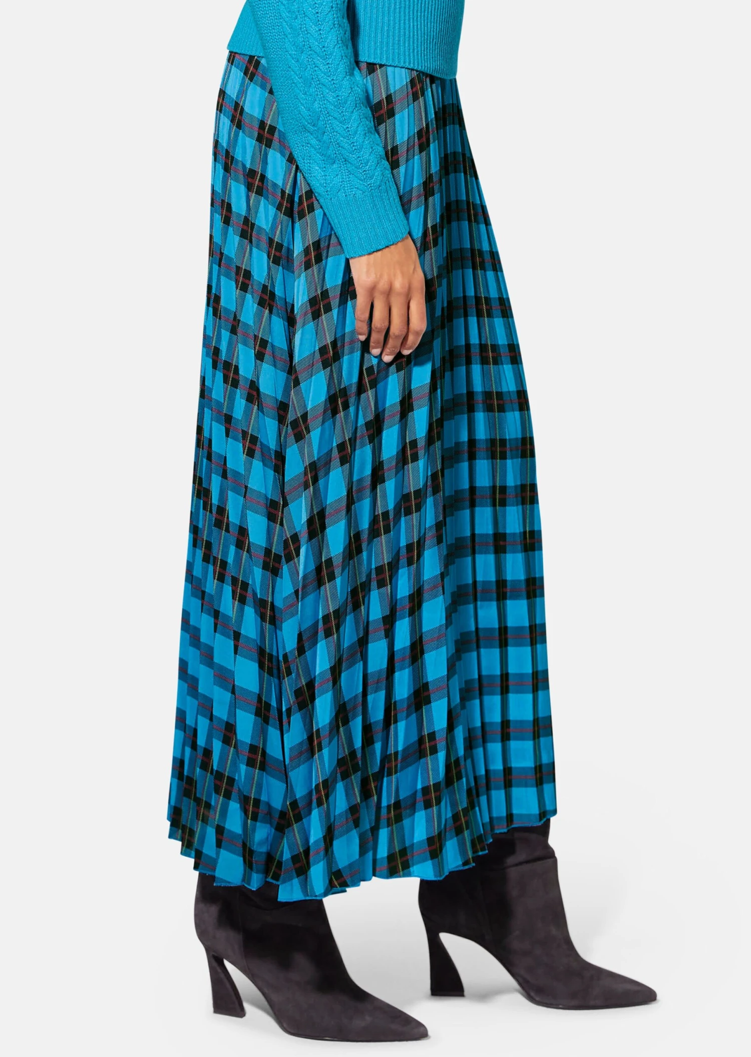 Langer Plissee-Rock In Angesagtem Karo-Dessin Seeblau / Multicolor 6 Langer Plissee-Rock In Angesagtem Karo-Dessin Seeblau / Multicolor – Bild 4