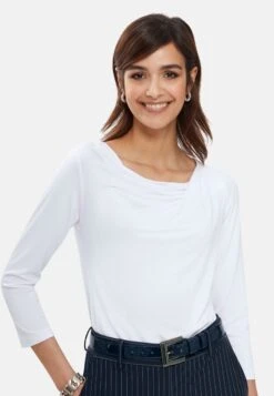 MIT DRAPIERTEM WASSERFALLAUSSCHNITT - Langarmshirt - Weiß