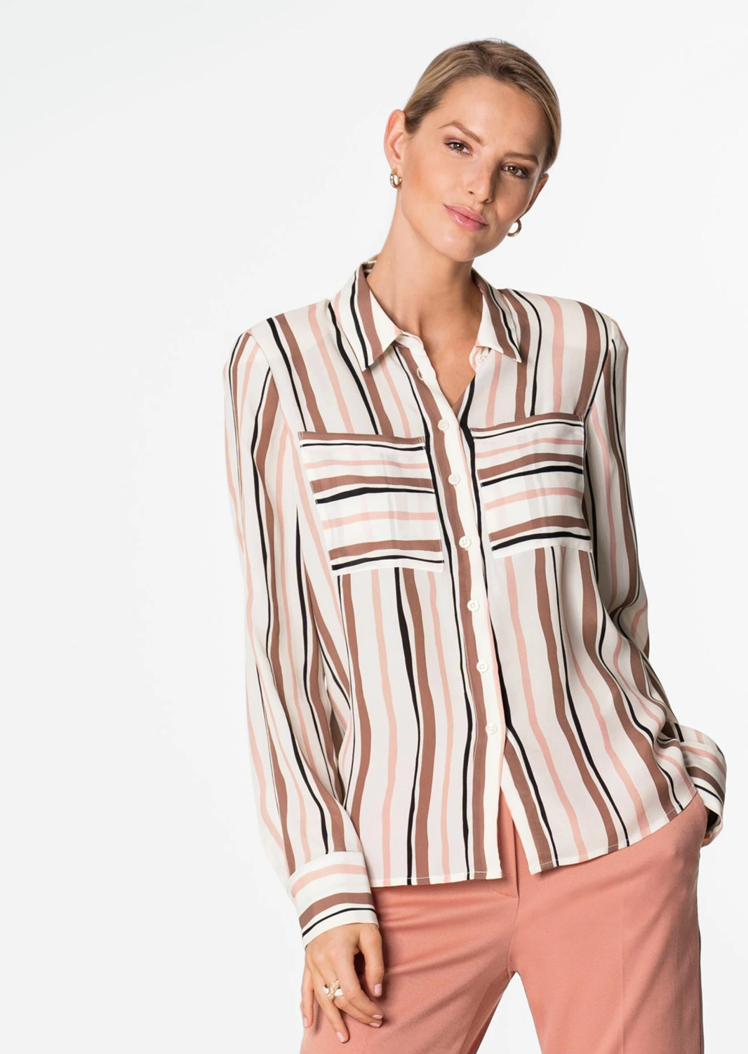 Streifenbluse Mit Seide Pastellorange / Multicolor 4 Streifenbluse Mit Seide Pastellorange / Multicolor – Bild 2